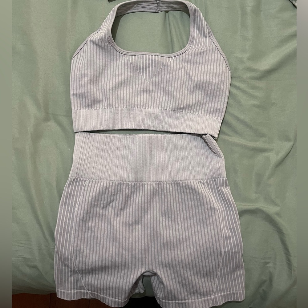 Grey Workout Shorts Set